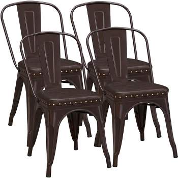 Yaheetech Pack of 4 Industrial Style Stackable Metal Dining Chairs for Dining Room Bistro Cafe