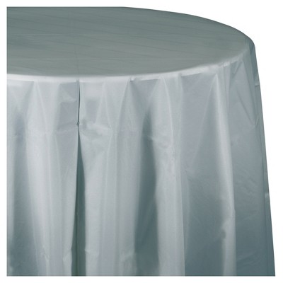 Shimmering Silver Round Plastic Tablecloth