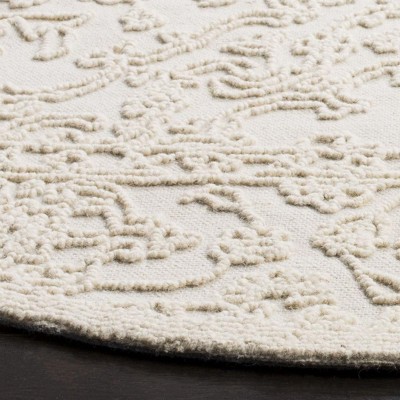 Ivory Floral Handmade Wool Round Area Rug, 6' Diameter
