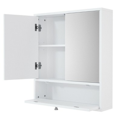 Tangkula Double Mirror Door Bathroom Cabinet Wall-Mount Storage Wood Shelf White