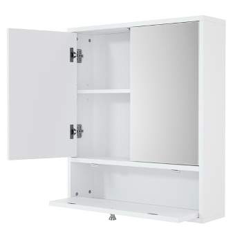 Tangkula Double Mirror Door Bathroom Cabinet Wall-Mount Storage Wood Shelf White