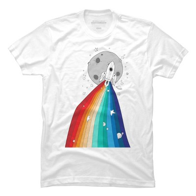 Adult Design By Humans Rainbow Pride Rocket to the Moon By noeldelmar T-Shirt
