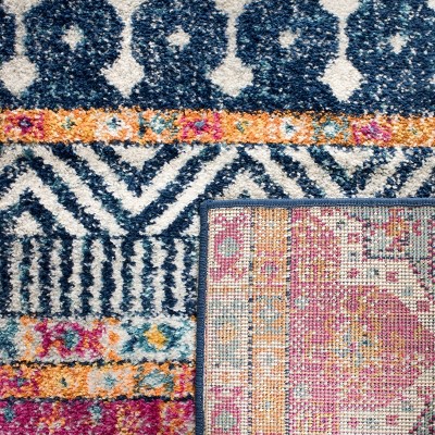 Navy and Ivory Bohemian Square Synthetic Area Rug
