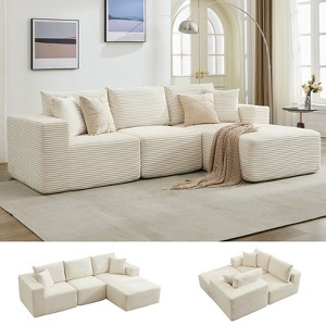 108'' Modular Sectional Sofa, Corduroy L-Shaped Sofa with Deep Seat & Throw Pillows, Comfy Cloud Couch with Chaise, Memory Foam Couch for Living Room - 1 of 4
