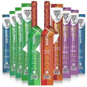 Mission Meats Variety Pack with 100% Grass Fed Beef, Free Range Turkey, and Pepper Pork Sticks, Sugar Free, Whole 30, Paleo, 1oz - 1 of 4