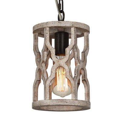 LNC Quaint 1-Lights 6.1" Farmhouse Cylinder Mini Pendant Lightss, Distressed Greyish White Wood and Rustic Bronze