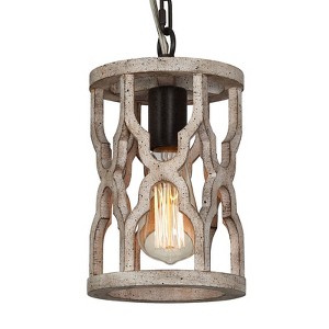 LNC Quaint 1-Lights 6.1" Farmhouse Cylinder Mini Pendant Lightss, Distressed Greyish White Wood and Rustic Bronze - 1 of 1