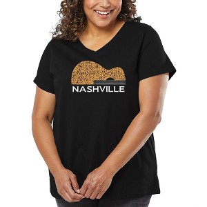 LA Pop Art Nashville Guitar - Women's Word Art V-Neck - 1 of 4