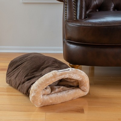Mocha and Beige Faux Fur Cat Tunnel Bed