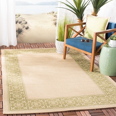 Courtyard CY6003 Power Loomed Indoor/Outdoor Area Rug - Cream/Green - 6'7"x9'6" - Safavieh.