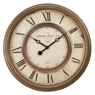 FURNIinspire Wall Clocks Round Roman Numeral Clock Decorative Living Room Hanging Clock Vintage Timepiece Home Decor, Brown, 20"*20"*2"