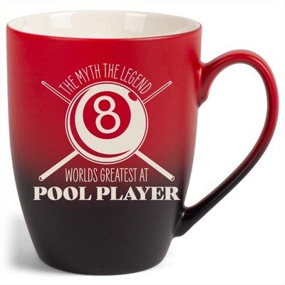 100 North Eight Ball Billiards Design 10 Ounce Red and Black Two Toned Ombre, Comfortably Fits Your Hands, Ceramic Tea Coffee Cup Mug, The Myth The