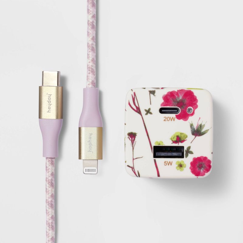 2-Port Wall Charger with 6&#39; Lightning to USB-C Cable - heyday&#8482; Floral, 1 of 6