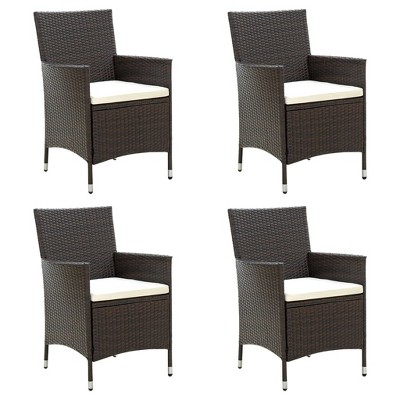vidaXL Patio Chairs with Cushions 4 pcs Poly Rattan Brown