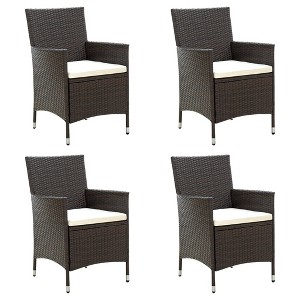 vidaXL Patio Chairs with Cushions 4 pcs Poly Rattan Brown - 1 of 4