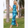 INSPIRE CHIC Women's Floral Print Sleeveless Crew Neck Ruched Fitted Back Slit Bodycon Maxi Dress - 4 of 4
