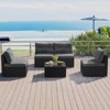 Costway 5 Piece Outdoor Furniture Set with Seat & Back Cushions Tempered Glass Tabletop Black/Blue - 4 of 4