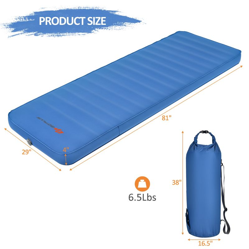 Costway Folding Sleeping Pad, Self Inflating Camping Mattress with Carrying Bag Green\Blue, 3 of 11