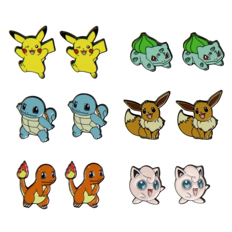 Pokemon Earrings Fashion Jewelry Enamel Character Stud Earrings Set 6 Pack Multicoloured, 1 of 4