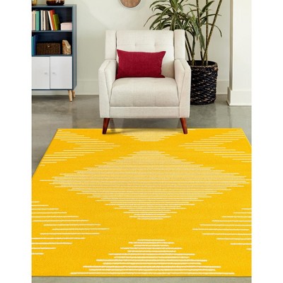 Kai Yellow Geometric Stain-Resistant Synthetic Rug