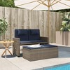 vidaXL Reclining Patio Bench with Cushions - Gray Poly Rattan 2-Seater Outdoor Loveseat/Sofa Bed with Adjustable Backrest, Side Table & Storage - 3 of 4
