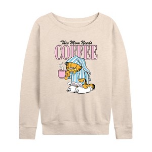 Women's - Garfield - Mom Needs Coffee Lightweight French Terry Wide Neck Long Sleeve Shirt - 1 of 4