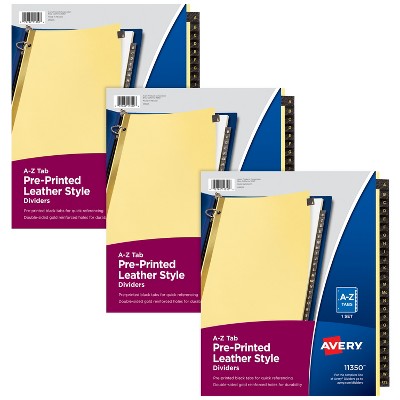 Avery A-Z Dividers for 3 Ring Binders, 25 Tabs per Set, Pre-Printed Black Leather Tabs (3 Sets of 21350)