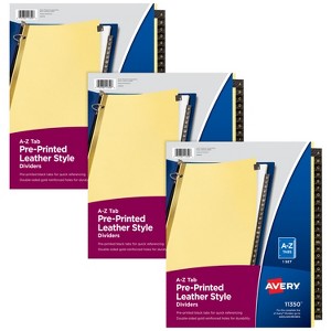 Avery A-Z Dividers for 3 Ring Binders, 25 Tabs per Set, Pre-Printed Black Leather Tabs (3 Sets of 21350) - 1 of 4
