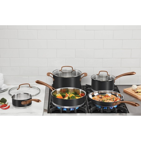 Juego de utensilios de cocina Cuisinart 8 piezas Classic Matte acero inoxidable, mangos negro rubor bronce: apto para lavavajillas, tapas de vidrio templado 7