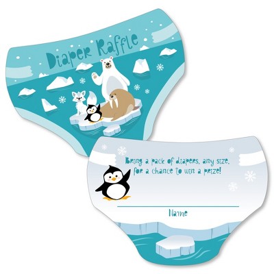 Big Dot of Happiness Arctic Polar Animals - Diaper Shaped Raffle Ticket Inserts - Winter Baby Shower Activities - Diaper Raffle Game - Set of 24