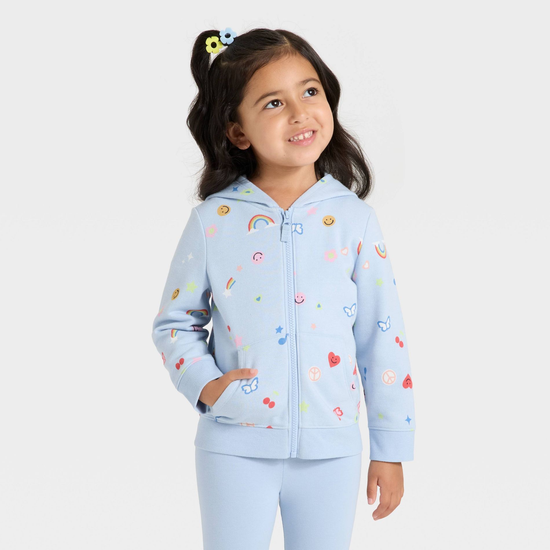 Toddler Girls' Zip-Up Fleece Hoodie - Cat & Jack™ Light Blue 5T