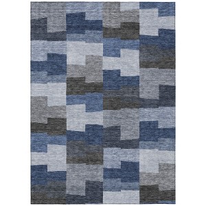 Navy Blue And Sky Blue Geometric Washable Indoor Outdoor Area Rug - 1 of 4
