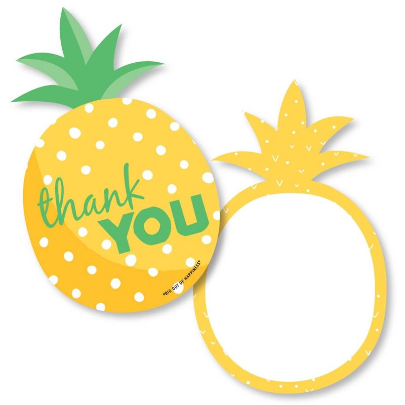 Big Dot of Happiness Tropical Pineapple - Shaped Thank You Cards - Summer Party Thank You Note Cards with Envelopes - Set of 12, 1 of 8