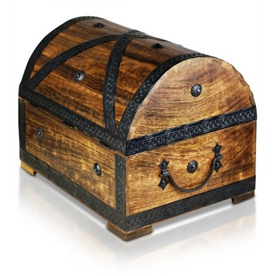 Brynnberg Vintage Brown and Black Wooden Treasure Chest with Brass Lock