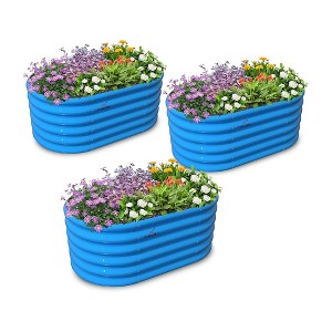 JUJABU 3-Pack Raised Garden Beds – 40"x24"x18" Oval Galvanized Planters for Veggies, Flowers & More - 1 of 4