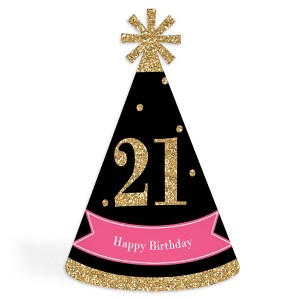 Big Dot of Happiness Finally 21 Girl - 21st Birthday - Cone Happy Birthday Party Hats for Adults - Set of 8 (Standard Size) - 1 of 4