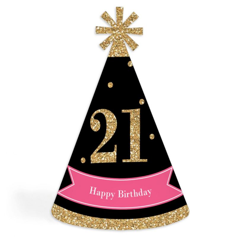 Big Dot of Happiness Finally 21 Girl - 21st Birthday - Cone Happy Birthday Party Hats for Adults - Set of 8 (Standard Size), 1 of 8