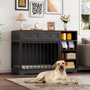 Whizmax 47" Dog Crate Furniture - Wooden TV Stand Kennel with 2 Drawers & 4 Shelves, Decorative Storage Cabinet for Large Dogs, Indoor Pet Cage - 1 of 4