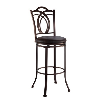 Linon Colton Faux Leather Padded Seat Barstool Brown: Upholstered, Metal Frame, Fixed Height 30.5"