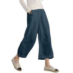 ECUPPER Womens Linen Cropped Pants Loose Casual Capri Cotton Wide Leg Plus Size Elastic Waist with Drawstring Trouses - 1 of 4