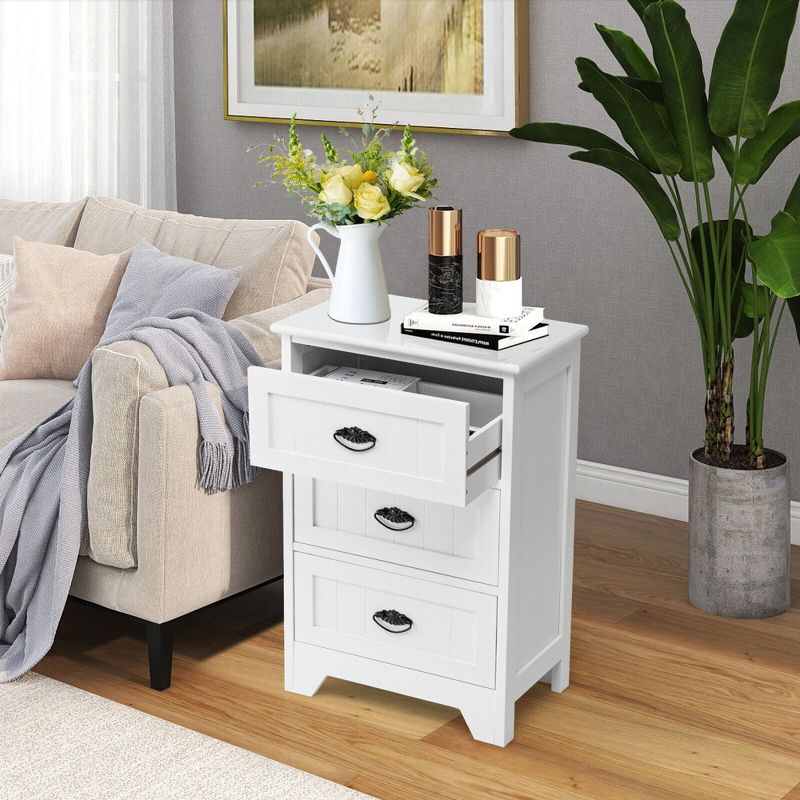 Tangkula 2 PCS 3 Drawers Nightstand End Table Bedroom Storage Wood Side Bedside White, 3 of 11