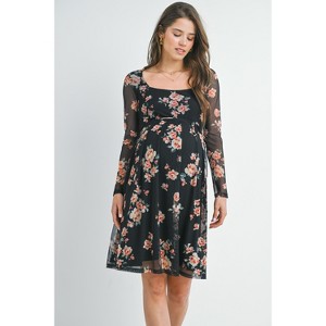 Hello Miz Women's Floral Square Neck Long Sleeve Maternity Dress - 1 of 4