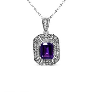Haus of Brilliance Silver Purple Amethyst and Diamond Accent Art Deco Style Pendant Necklace - 1 of 4