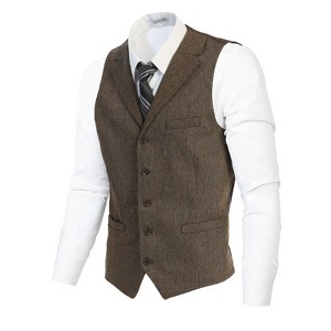 Gioberti Men's 5 Button Tailored Collar Slim Fit Formal Herringbone Tweed Suit Vest - 1 of 2