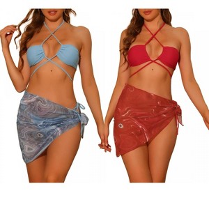 Elerevyo Women's Bandeau O Ring Cinched Strapless with Sarong Cover-Ups Beach Skirt Bathing Suit 2 Sets - 1 of 4