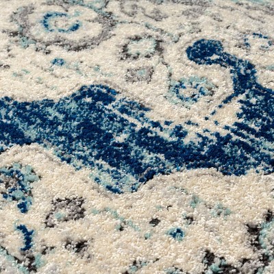 Blue and Beige 8' x 10' Synthetic Oriental Medallion Area Rug