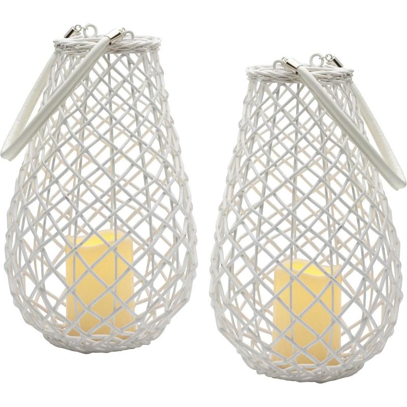 Elements Wicker Pear Shaped Lanterns with LED Candle, Set of 2, 1 of 5