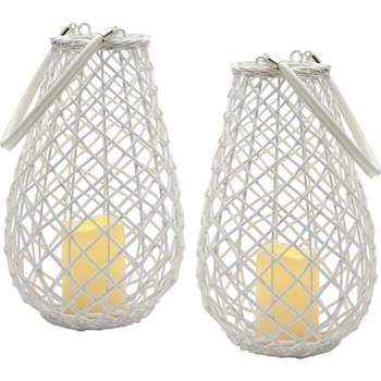 Elements Wicker Pear Shaped Lanterns with LED Candle, Set of 2