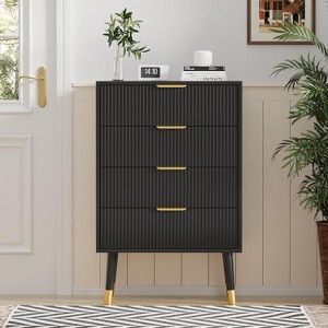 Black 4 Drawer Dressers Modern Chest of Drawers with Gold Metal Handles£¬Modern Nightstand - 1 of 4