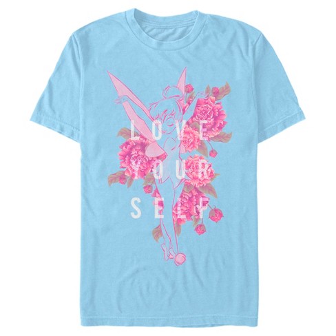 Men's Peter Pan Floral Tinker Bell Love Yourself T-shirt - Light Blue - X  Large : Target